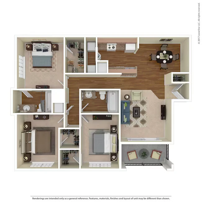 3 Bed 2 Bath 1362 SqFt (1284 Net) 3122 floor plan